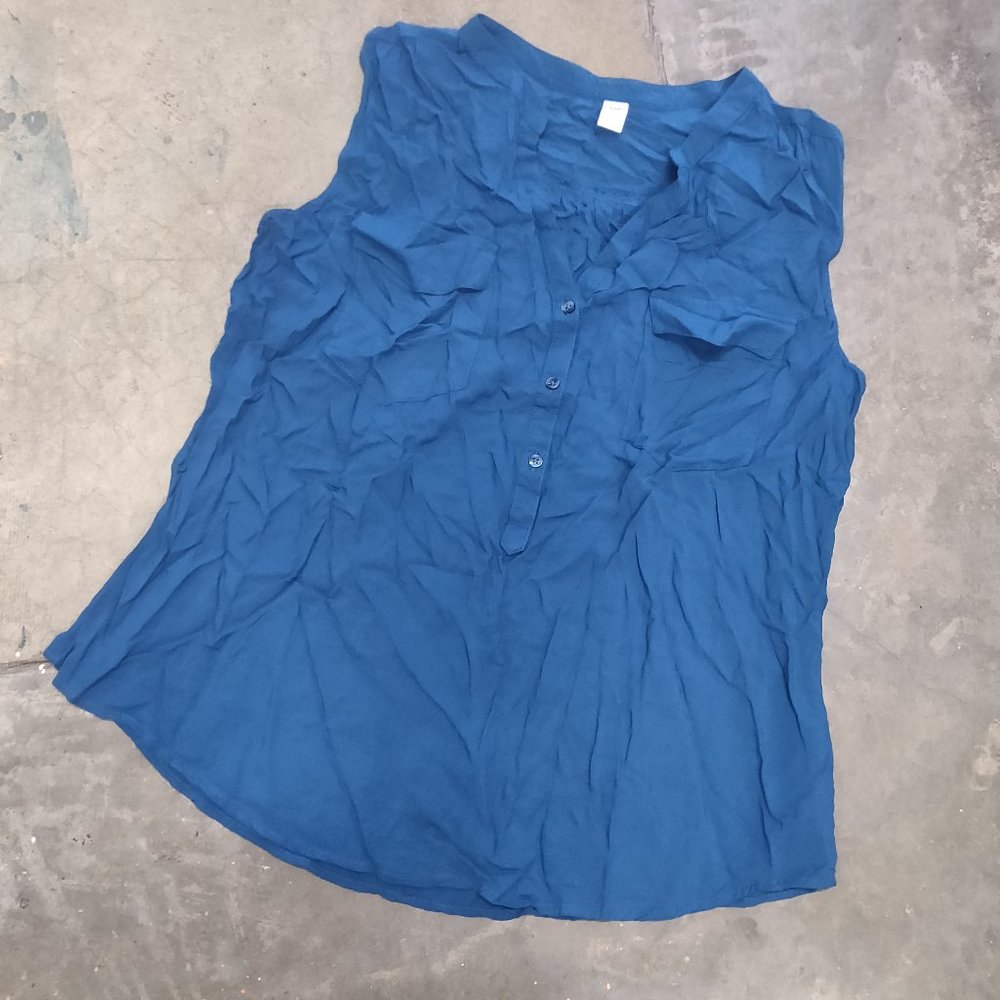 Old Navy Sleeveless Button Up Collared Blouse Bright Blue